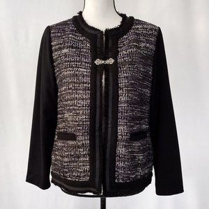 Chicos Purple and Black Tweed Open Front Jacket With Pockets